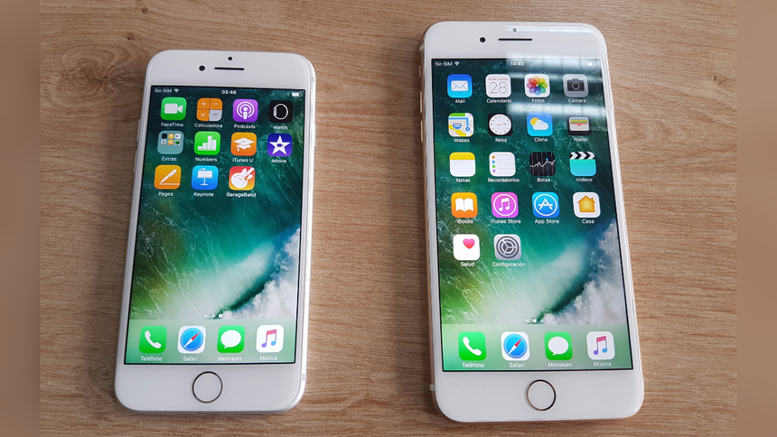 2016. Repitiendo el tamaño de sus predecesores, el iPhone 7 y el iPhone 7 Plus tienen 4.7 y 5.5 pulgadas Retina HD. Las sorpresas vienen al ser resistente al agua, mejor chip y batería y la cámara dual en el caso del iPhone 7 Plus. Causó sorpresa al eliminar el puerto Jack para entrada de audífonos.