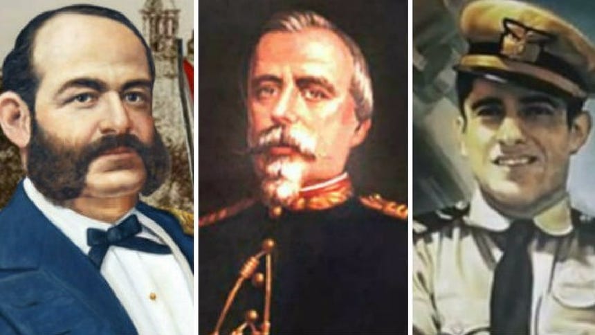 Los tres héroes póstumos más destacados del Perú son el almirante Miguel Grau, el coronel (EP) Francisco Bolognesi y el capitán (FAP) José Abelardo Quiñones Gonzáles.