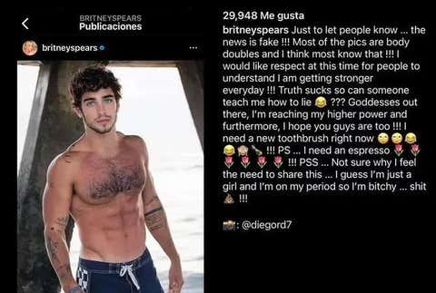 Britney Spears compartió una foto editada del modelo peruano Diego