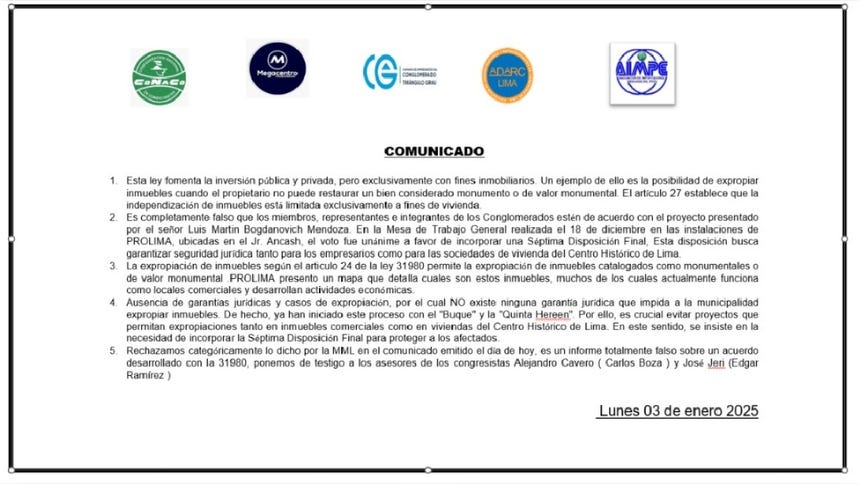 Comunicado de comerciantes del centro de Lima 