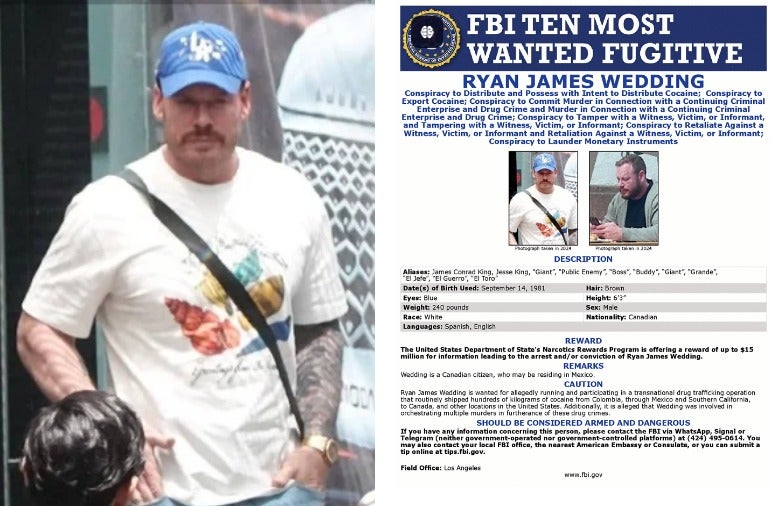 Cartel del FBI que muestra a Ryan Wedding como uno de los más buscados.