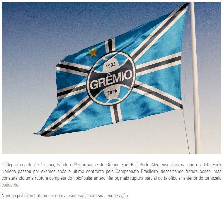 El parte médico de Gremio por la lesión de Erick Noriega.