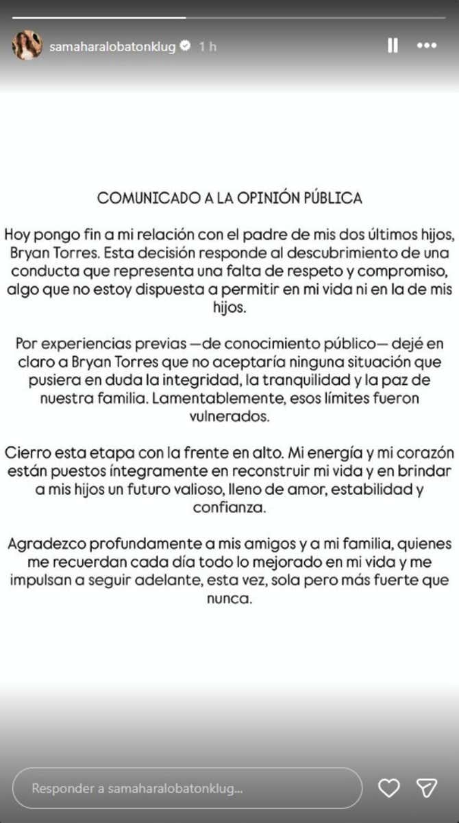 Samahara Lobatón puso fin a su relación con Bryan Torres y este afirma ...