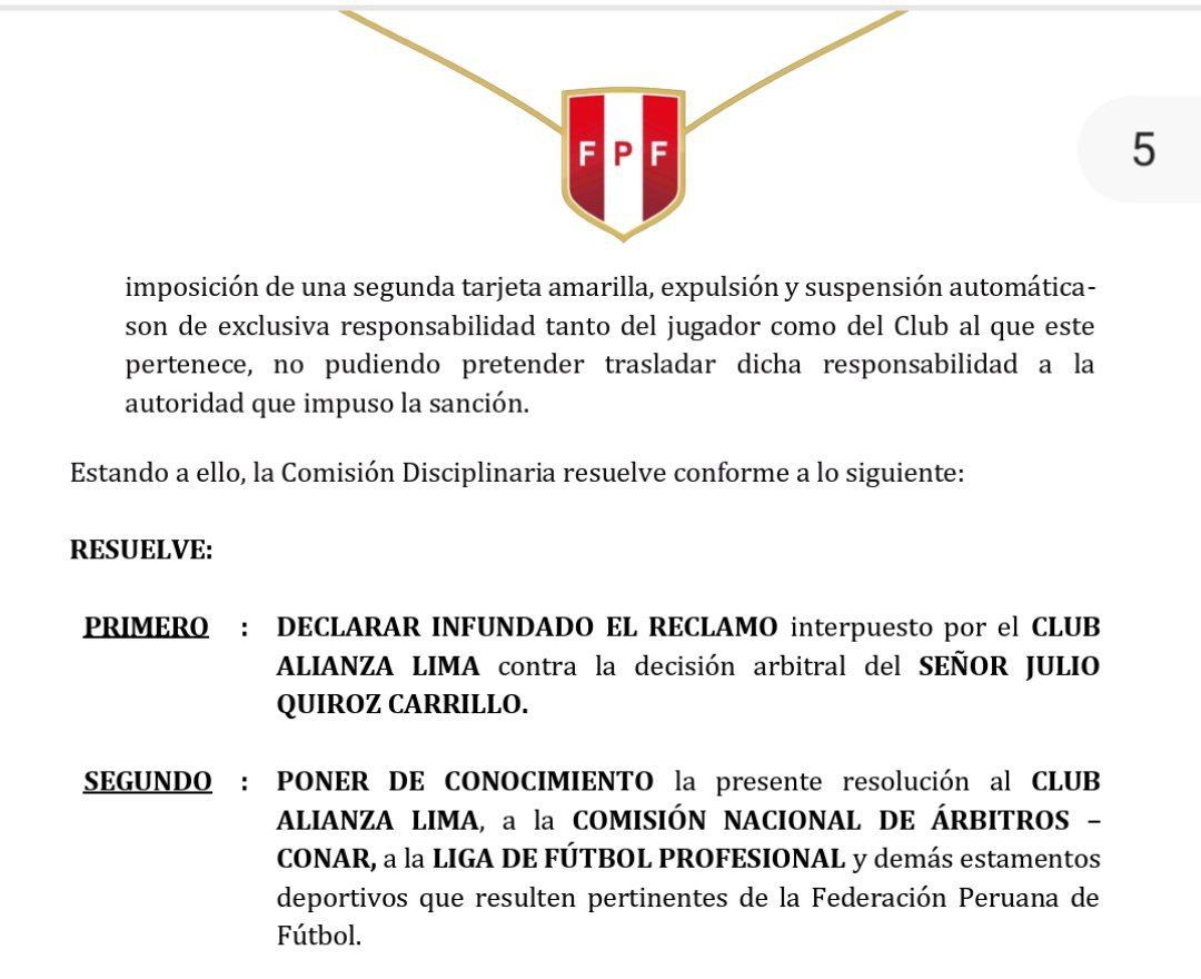 Resolución del caso Carlos Zambrano por el Alianza Lima vs. UTC