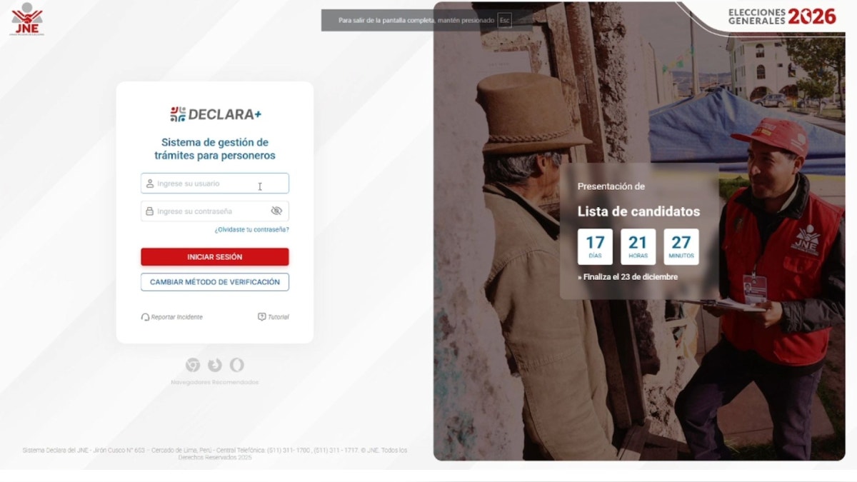 Plataforma Declara + del Jurado Nacional de Elecciones.
