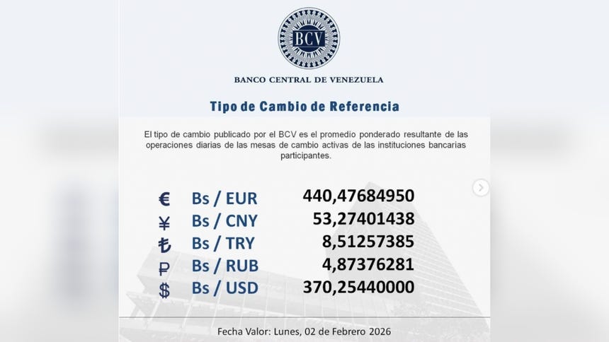 Dólar BCV hoy 2 de febrero del 2026