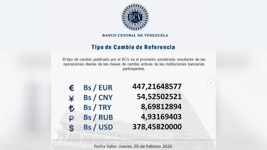 Dólar BCV hoy 5 de febrero del 2026