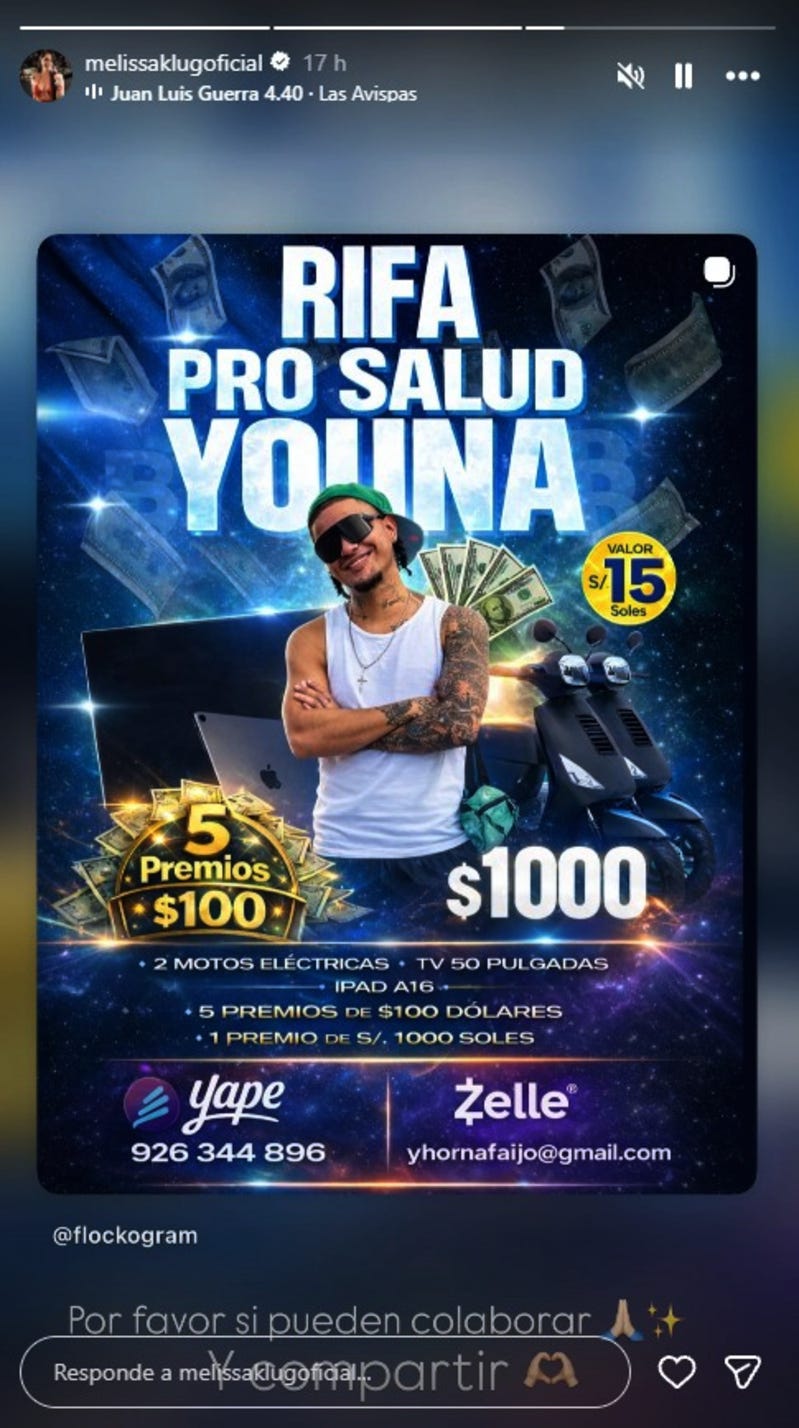 Melissa Klug compartió la rifa organizada por Youna para costear su tratamiento para el cáncer.