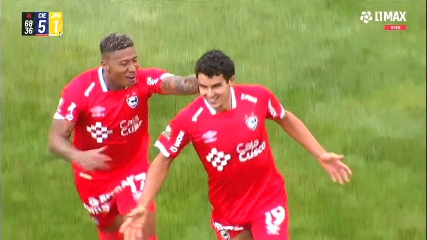 Matías Succar anotó el 5-1 para Cienciano.