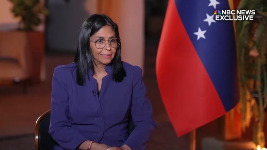 Captura de video cedida por NBC News que muestra a la presidenta encargada de Venezuela, Delcy Rodríguez, en Caracas (Venezuela). Rodríguez aseguró que la liberación de presos que lleva acometiendo Caracas desde diciembre, y que se ha acelerado tras el derrocamiento de Nicolás Maduro, no es un tema que haya sido discutido con el Gobierno del presidente estadounidense Donald Trump.
