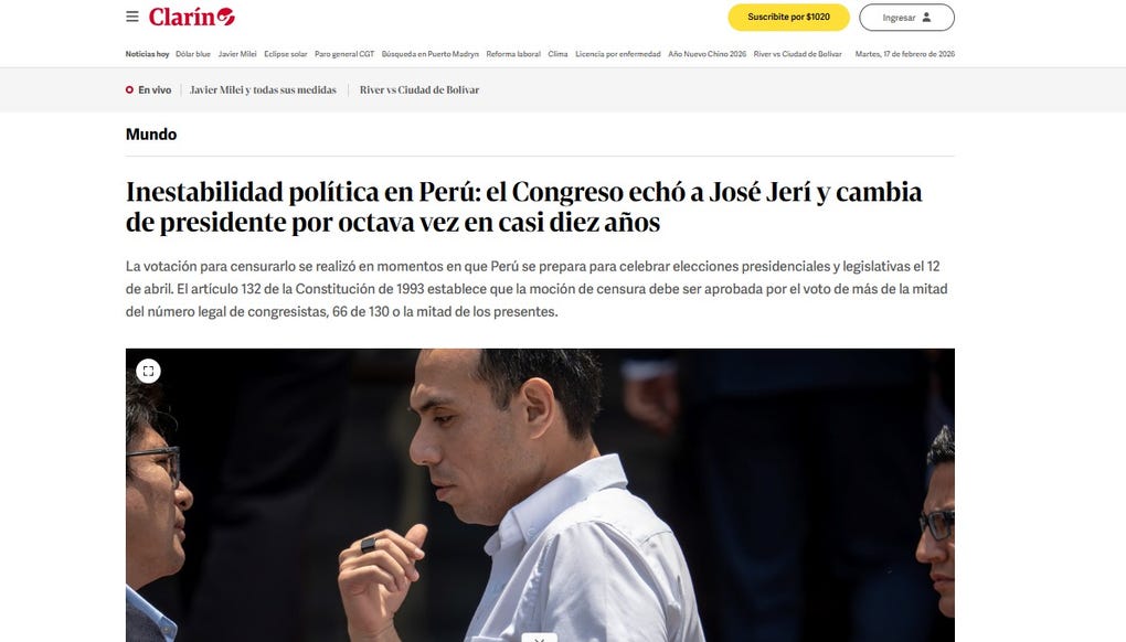 Portada de Clarín de Argentina.