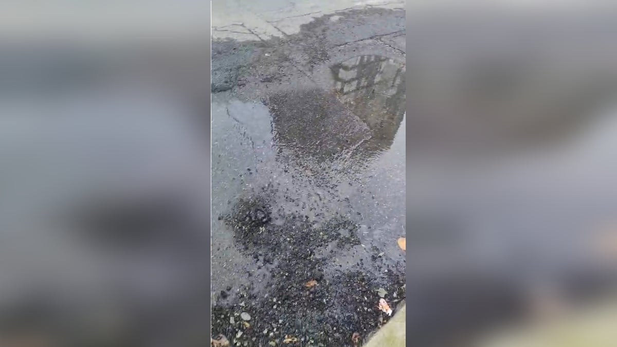 Miguel Angel Muñoz Castillo explica los detalles de la rotura de una tubería de agua en la pista aledaña a su vivienda. 