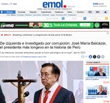 El Mercurio de Chile: “De izquierda e investigado por corrupción: José María Balcázar, el presidente más longevo en la historia del Perú”.