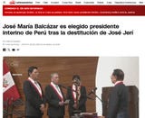 CNN: “José María Balcázar es elegido presidente interino de Perú tras la destitución de José Jerí. José María Balcázar, del partido Perú Libre, fue elegido este miércoles presidente interino de Perú un día después de la destitución de José Jerí, convirtiéndose en el octavo mandatario desde la presidencia de Pedro Pablo Kuczynski, en medio de una década de inestabilidad política en el país”