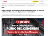 Clarín de Argentina: “El Congreso debió votar dos veces para elegir al sucesor de José Jerí. José María Balcázar, de 83 años, gobernará sólo cinco meses. Se impuso entre cuatro candidatos”.