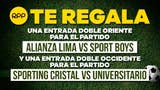 RPP te lleva al estadio: gana 1 entrada doble oriente para el Alianza Lima vs. Sport Boys y 1 entrada doble occidente para el Sporting Cristal vs. Universitario