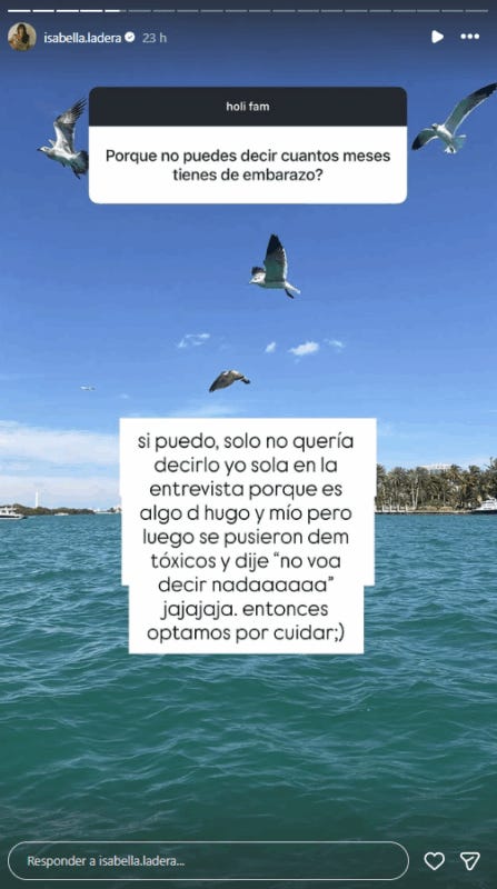 Isabella Ladera cuenta por qué no dice cuántos meses de embarazo tiene.
