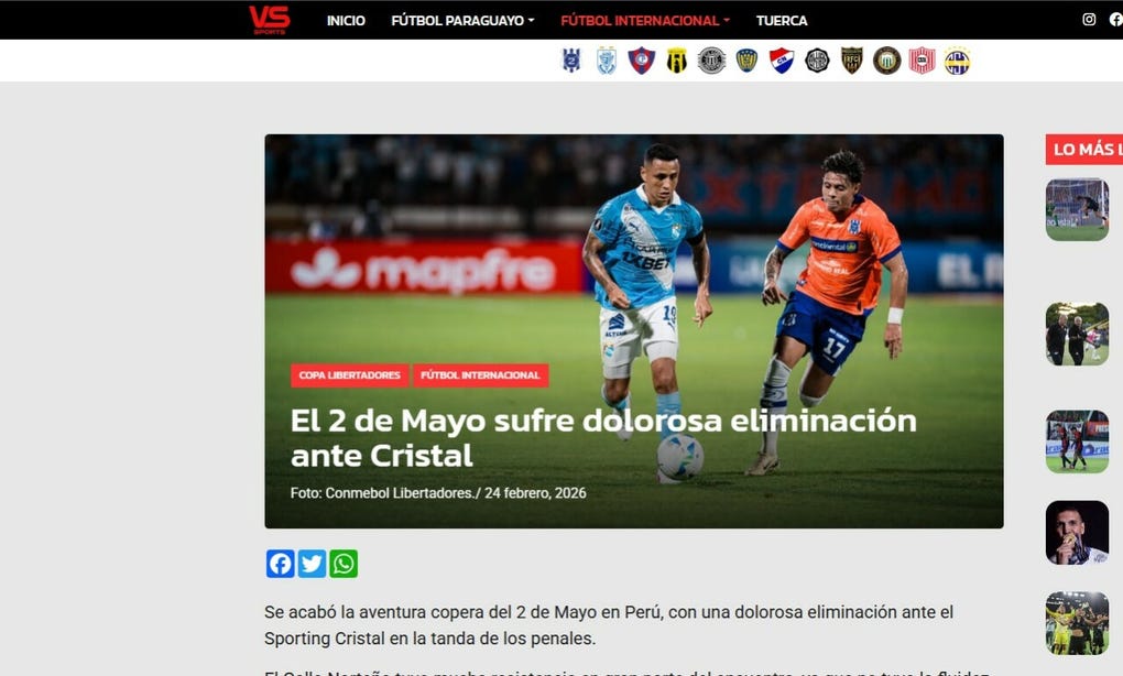 <strong>VS de Paraguay:</strong> El 2 de Mayo sufre dolorosa eliminación ante Cristal