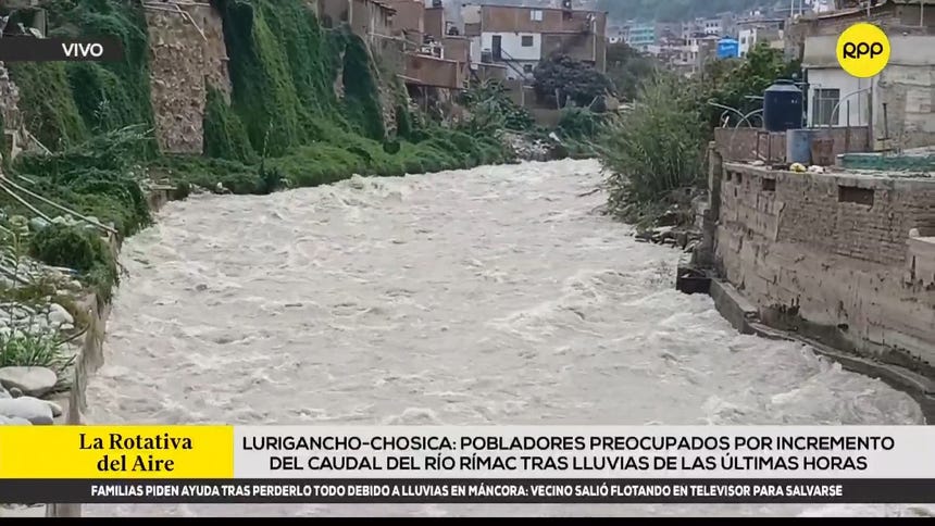Las precipitaciones han provocado que el caudal del río Rímac se incremente. 