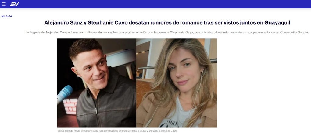 Ecuavisa, uno de los medios informativos más importantes de Ecuador, reporta: <strong>Alejandro Sanz</strong> y <strong>Stephanie Cayo</strong> desatan rumores de romance tras ser vistos juntos en Guayaquil