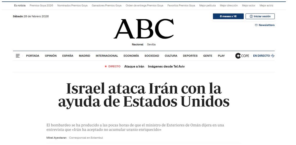 Esta es la portada de ABC de España.
