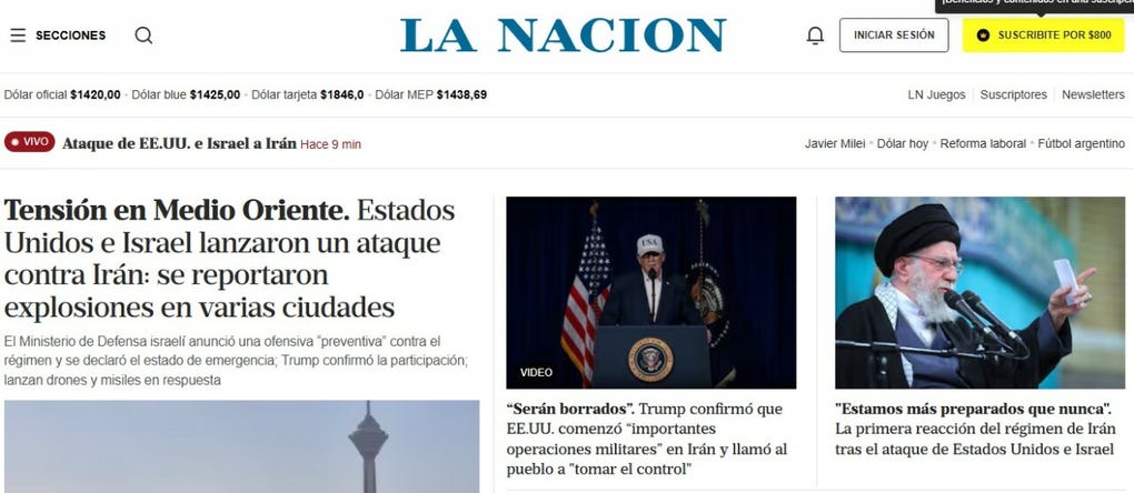 Esta es la portada de La Nación de Argentina.