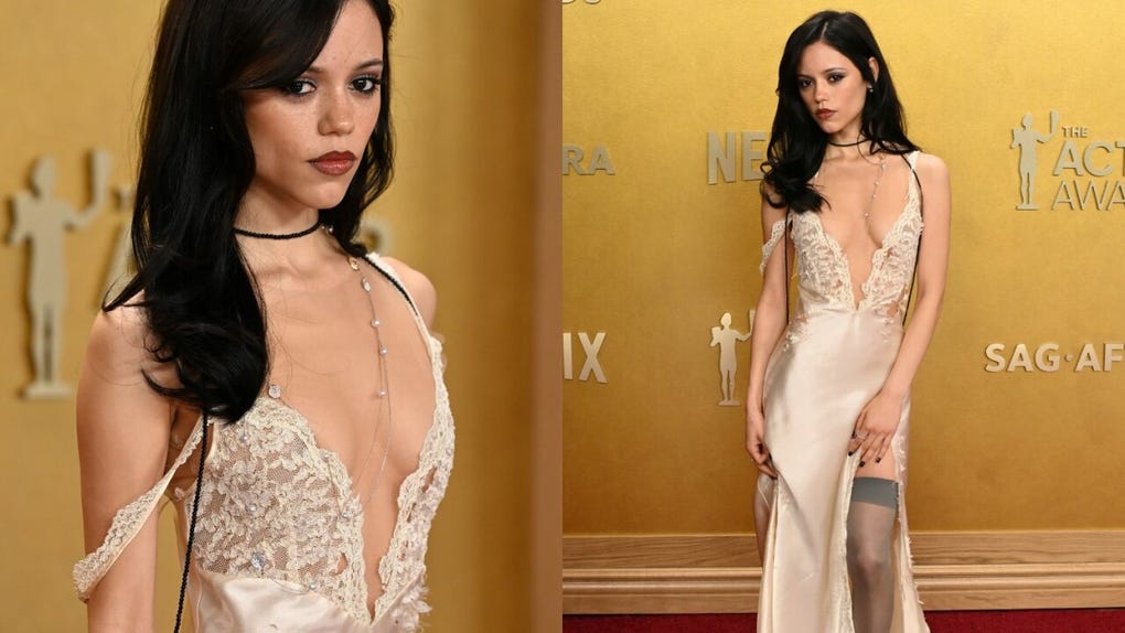 <strong>Jenna Ortega</strong>, nominada a Mejor Actriz en una Serie de Comedia por Merlina, llegó al Shrine Auditorium and Expo Hall de Los Ángeles con uno de los estilismos más comentados de la noche.