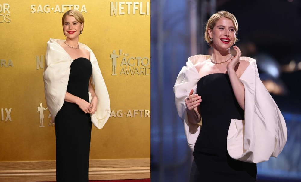 Entre las primeras en acaparar miradas estuvo Jessie Buckley, quien se convirtió en una de las grandes protagonistas de la noche tras ganar el premio a Mejor Actriz por su papel en Hamnet.