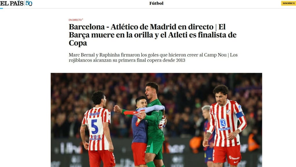 <strong>El País de España:</strong> El Barça muere en la orilla y el Atleti es finalista de Copa