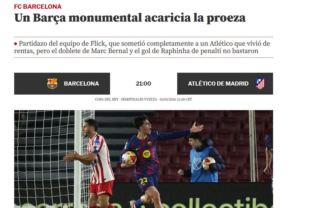 <strong>Mundo Deportivo de España: </strong>Un Barça monumental acaricia la proeza