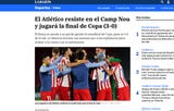 <strong>La Razón de España:</strong> El Atlético resiste en el Camp Nou y jugará la final de Copa (3-0)