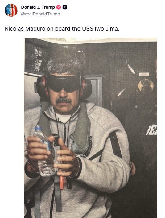 Fotografía compartida por Donald Trump el día de la captura de Nicolás Maduro. 