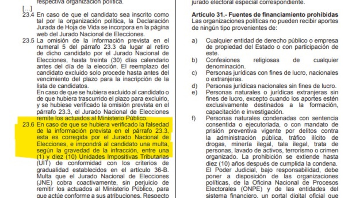 Extracto de la ley  32058 que especifica la causal de multa cuando se omite información no penal.