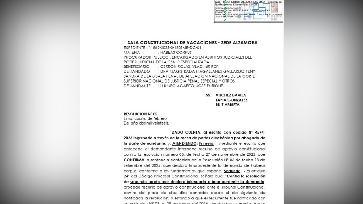 El recurso será defendido por el abogado Humberto Abanto.