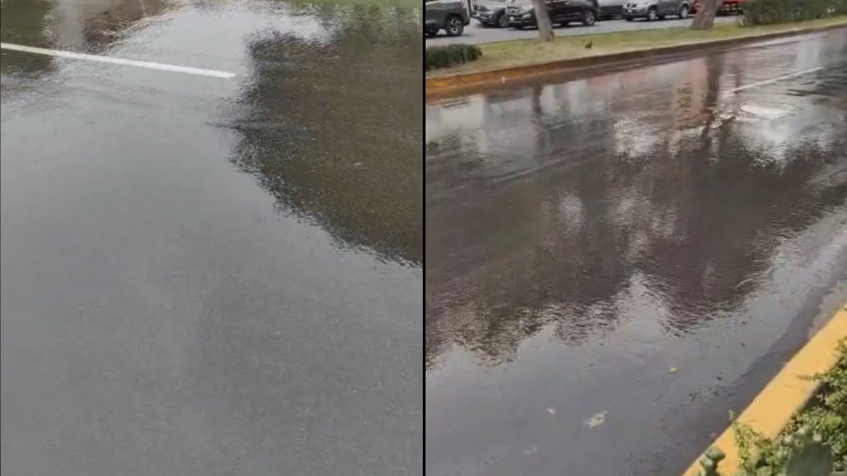 Las pistas están inundadas de estas aguas residuales en la avenida Flora Tristán