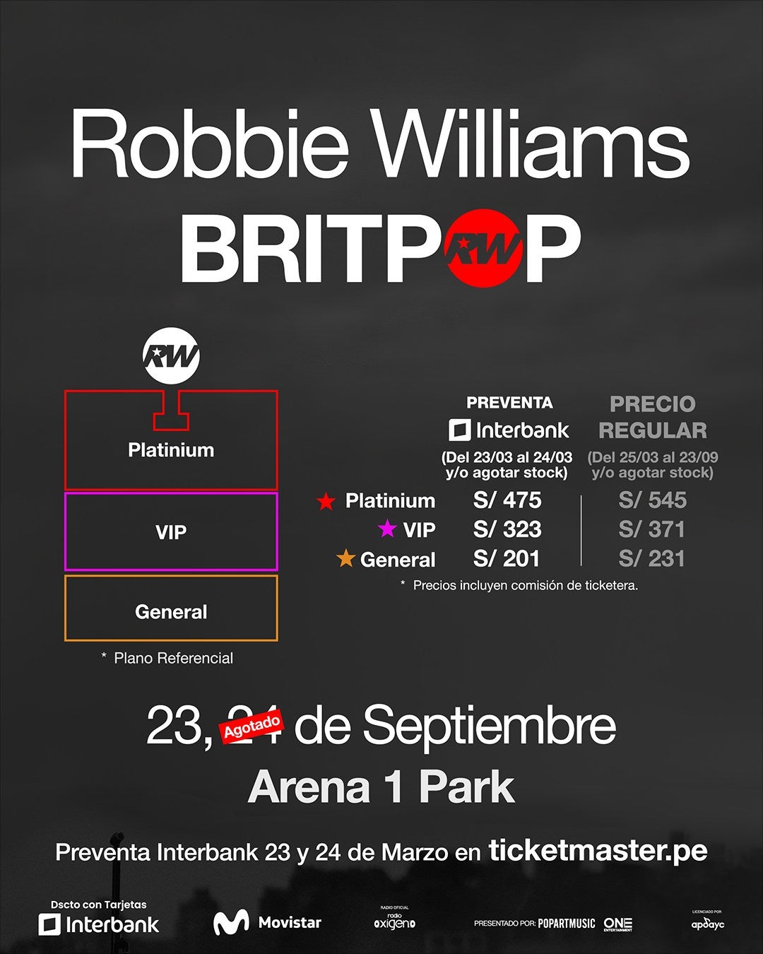 Precios de entradas para el segundo concierto de Robbie Williams el 23 de setiembre.