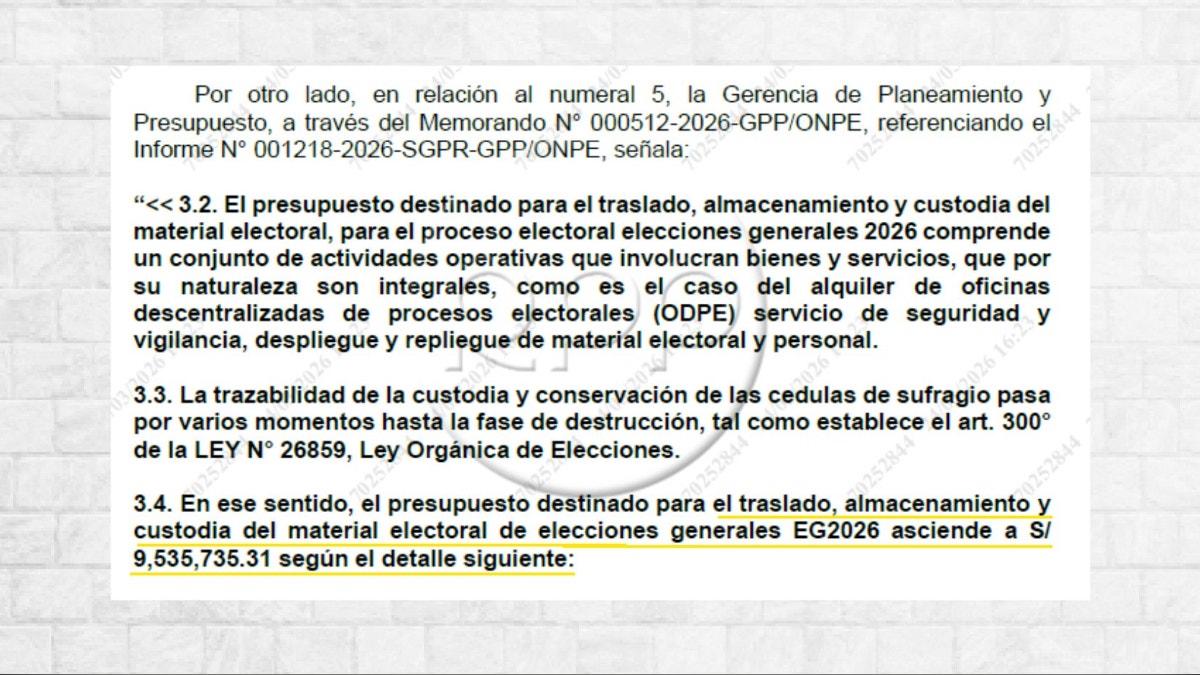 Extracto del informe entregado por ONPE sobre el proceso de traslado, custodia y almacenamiento de cédulas.