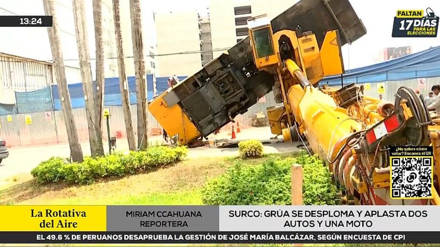Impactante accidente en Surco: grúa de construcción se desplomó y cayó en plena vía pública