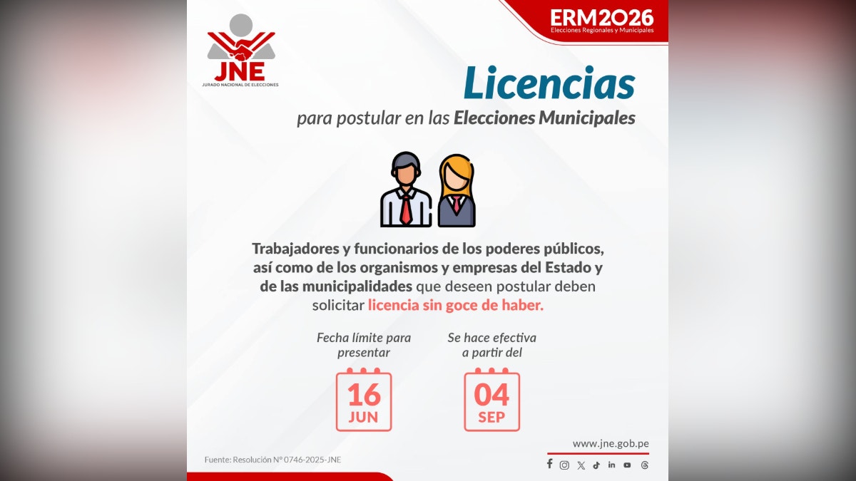 Las licencias de funcionarios municipales para postular a las Elecciones Municipales se deben presentar hasta el 16 de junio.