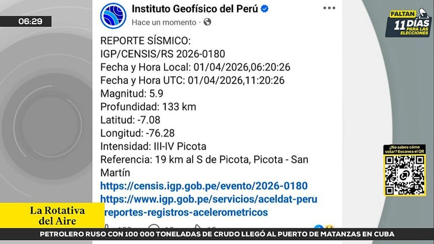 Temblor en San Martín: sismo de magnitud 5.9 remeció la región