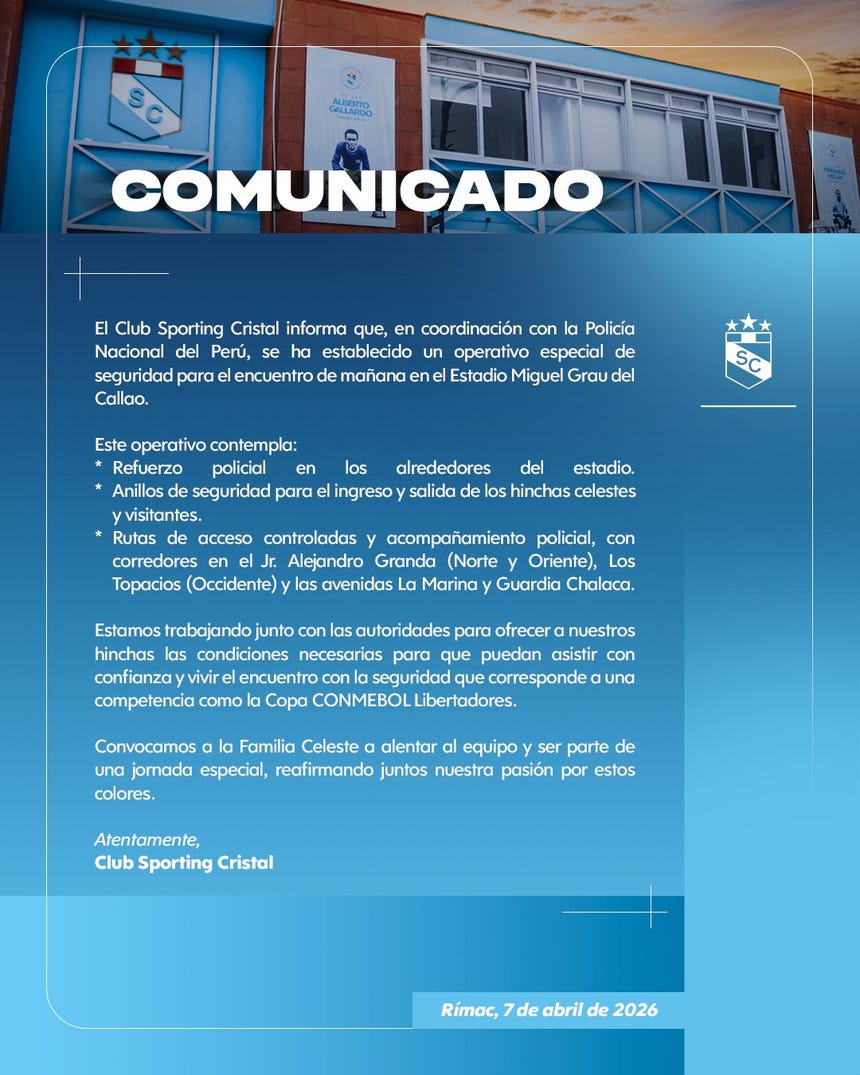 Sporting Cristal debuta en la fase de grupos 2026.