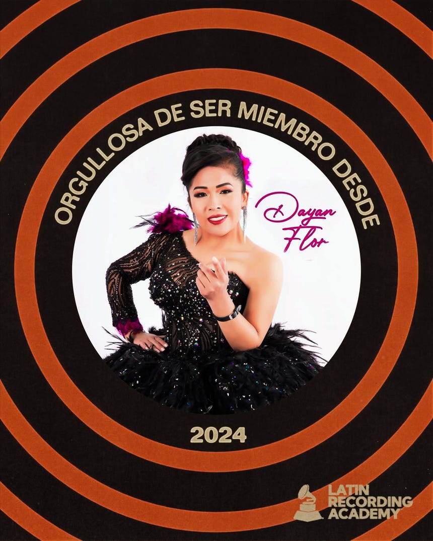 La cantante andina Dayan Flor celebró su inclusión a la Academia Latina de la Grabación.