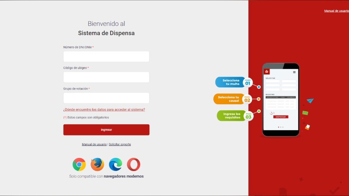 Sistema de Dispensa y/o justificaciones de multas en Elecciones 2026