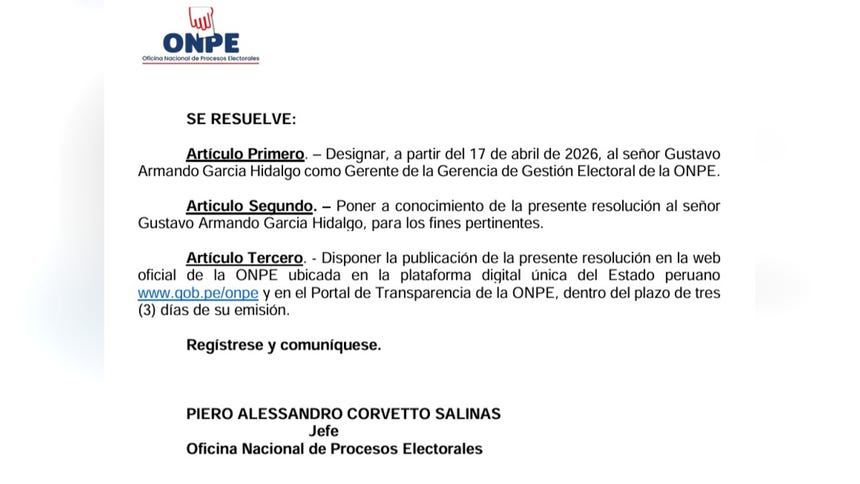Resolución gerencial que designa a Walter Iglesias en el cargo de gerente encargado de la Gerencia de Gestión Electoral