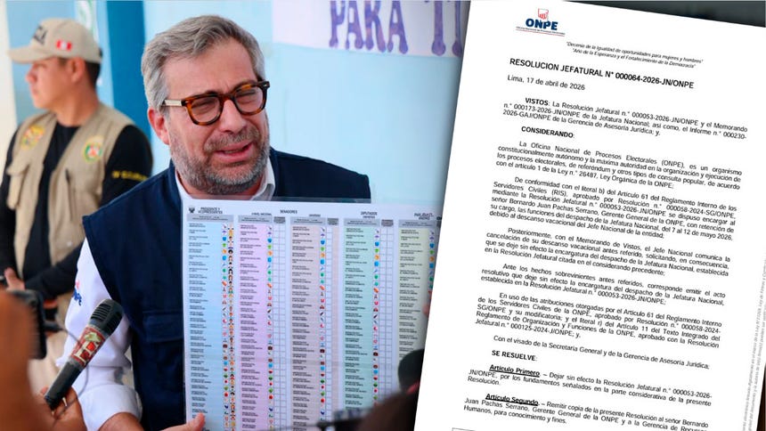 ONPE informa que se cancelaron las vacaciones de Piero Corvetto programadas entre el 7 y 12 de mayo