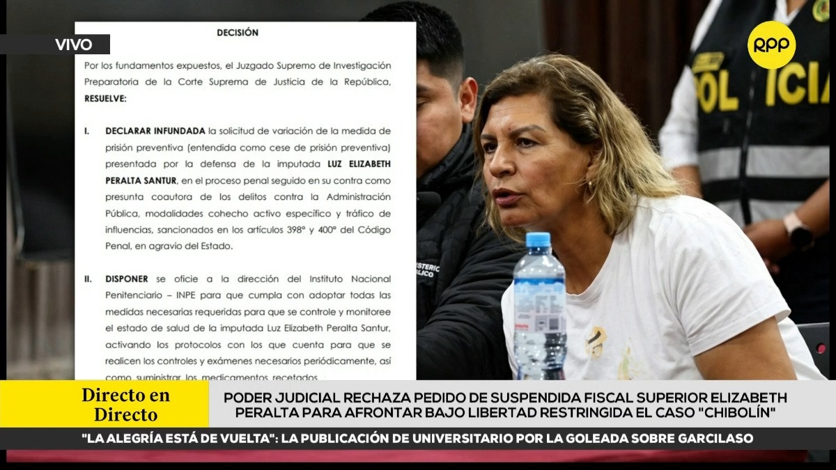 La suspendida fiscal superior Elizabeth Peralta continuará recluida en el penal Anexo de Mujeres de Chorrillos. 