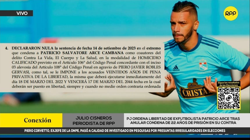 Poder Judicial ordenó la libertad del exfutbolista Patricio Arce tras anular su condena de 22 años de prisión