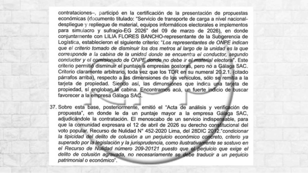 Documento Fiscal sobre la participación de Lilia Flores en el caso ONPE 