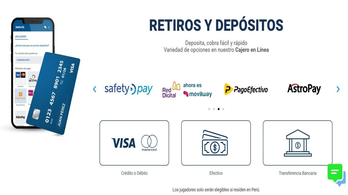 Métodos de pago en Betcris: tarjetas, transferencias, efectivo y billeteras electrónicas