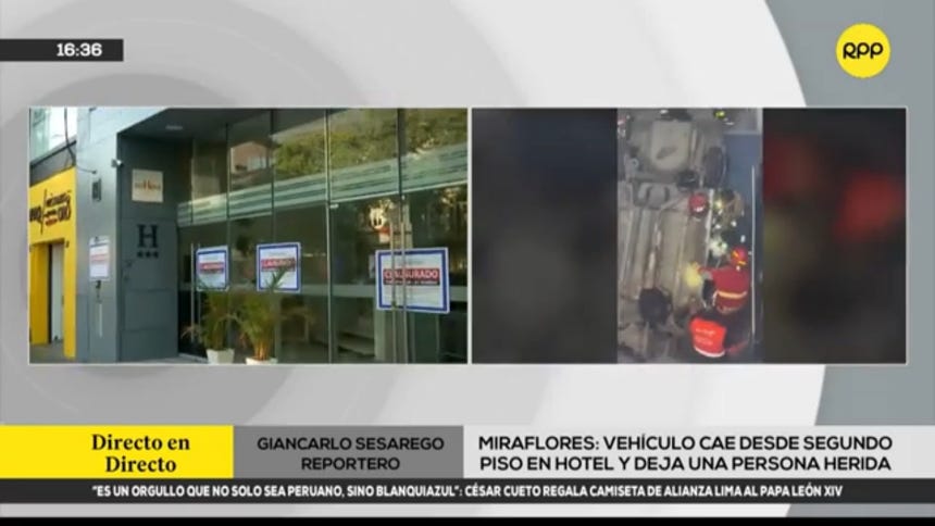 Un automóvil cayó desde el segundo piso de un hotel en Miraflores y un hombre resultó herido